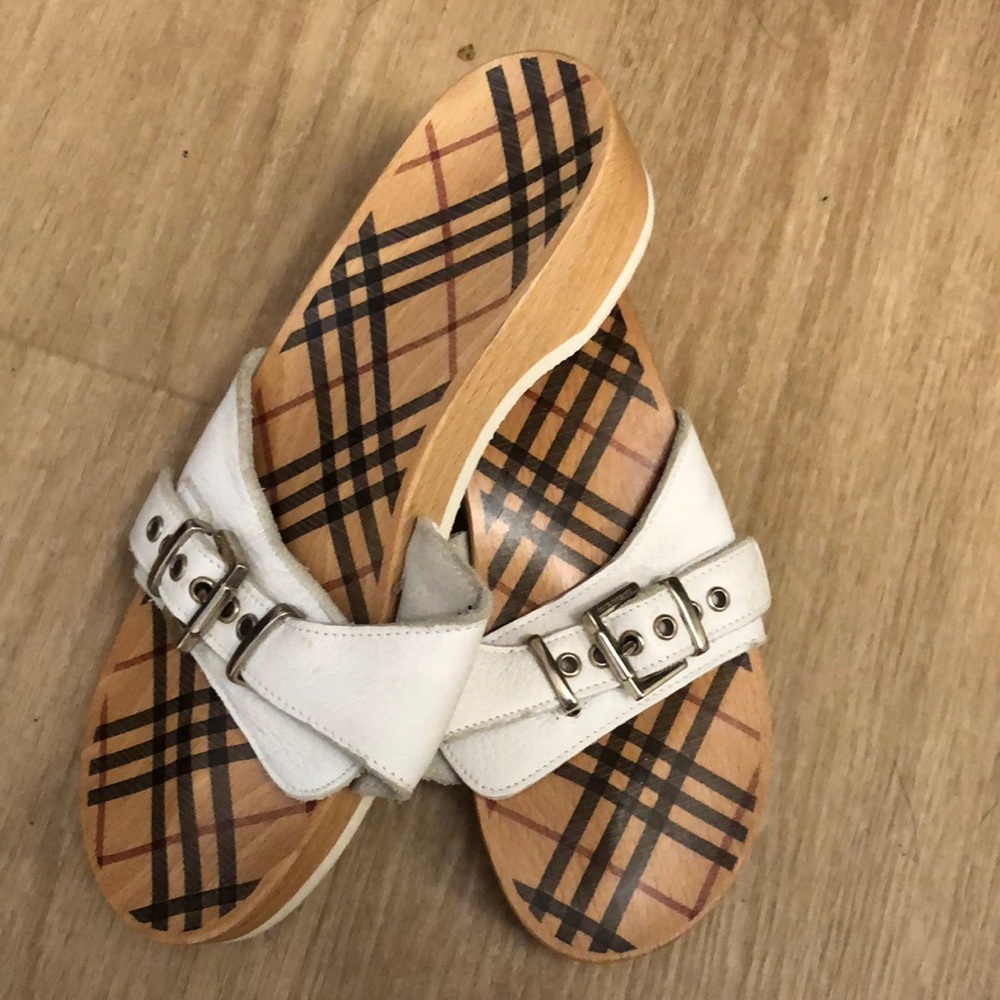 White Burberry clog sandals size 7